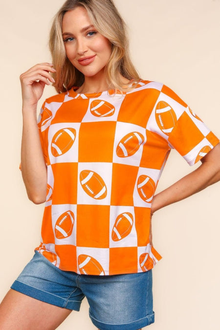 Haptics Football Checkered Print Short Sleeve T-Shirt - S. M. & Co. T-Shirts