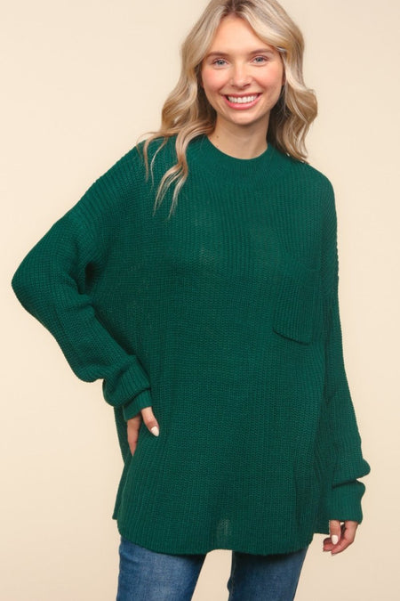 Haptics Full Size Mock Neck Side Slit Knit Top - S. M. & Co.