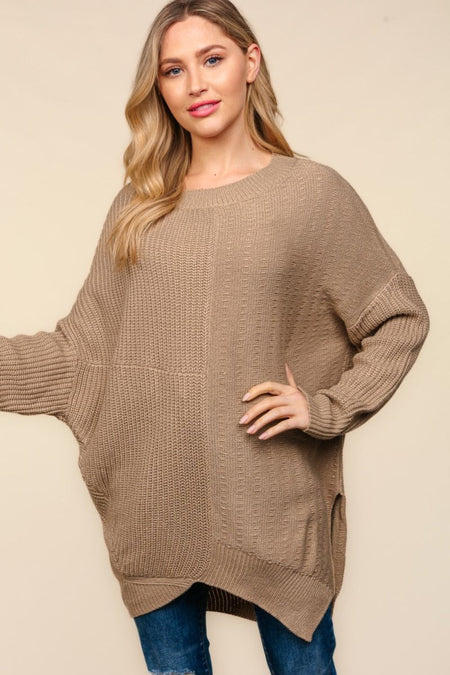 Haptics Full Size Side Slit Texture Asymmetric Sweater - S. M. & Co.