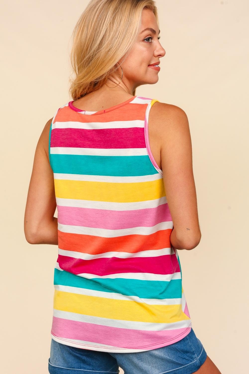 Haptics Round Neck Striped Knit Tank - S. M. & Co.