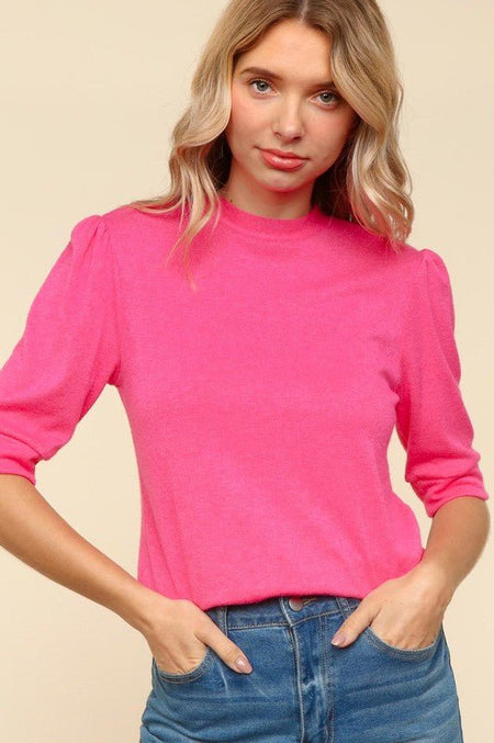 Haptics Tied Back Mock Neck Half Sleeve Knit Top - S. M. & Co.