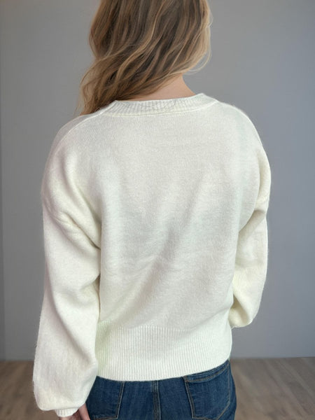 Heart Round Neck Long Sleeve Sweater - S. M. & Co.