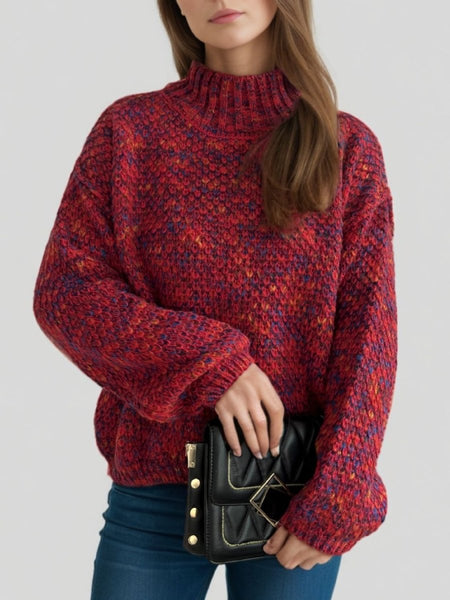 Heathered Turtleneck Dropped Shoulder Sweater - S. M. & Co.