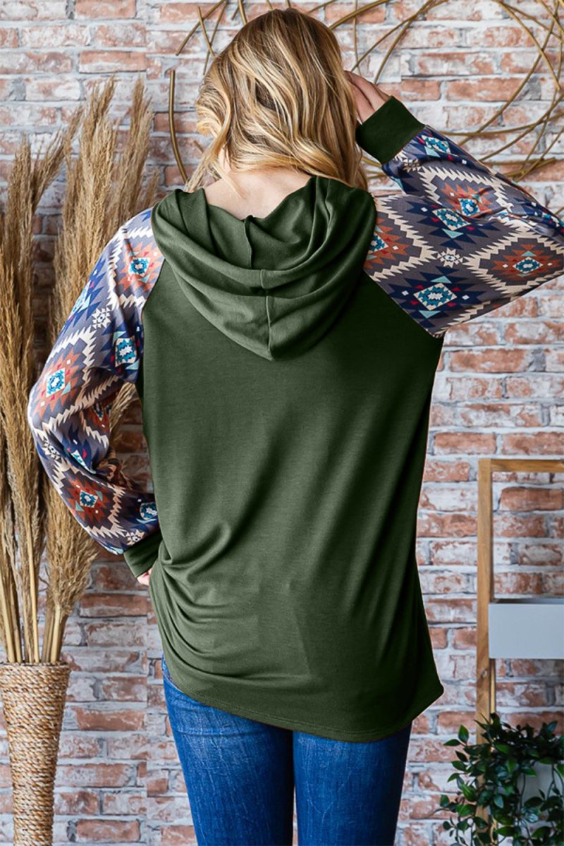 Heimish Full Size Half Button Printed Long Sleeve Hooded Top - S. M. & Co.