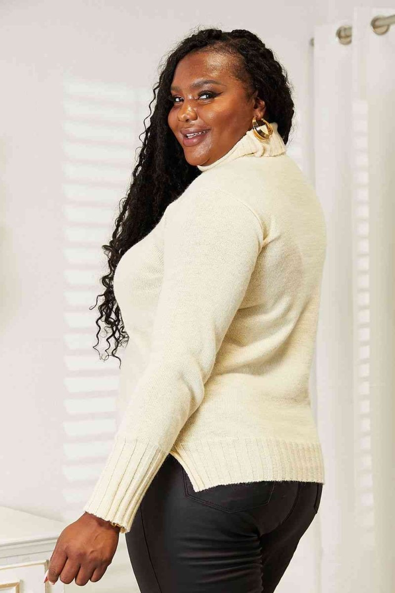 Heimish Full Size Long Sleeve Turtleneck Sweater with Side Slit - S. M. & Co.