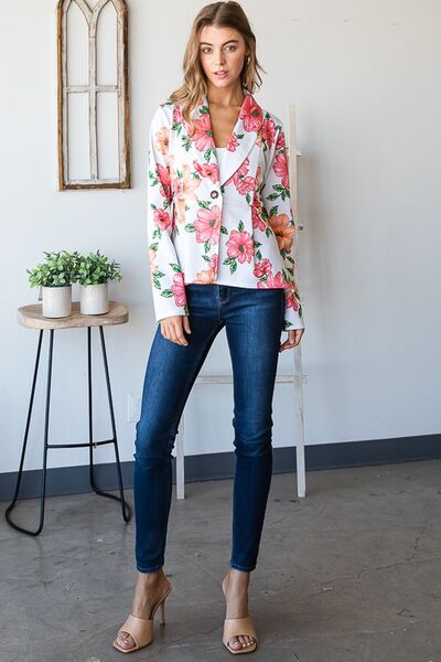 Heimish Full Size Multi Color Floral Blazers with Tunic Plus Size - S. M. & Co.