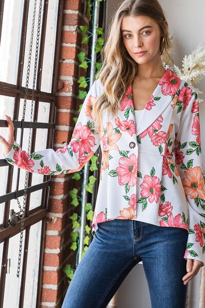 Heimish Full Size Multi Color Floral Blazers with Tunic Plus Size - S. M. & Co.