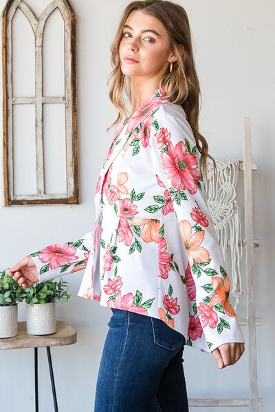 Heimish Full Size Multi Color Floral Blazers with Tunic Plus Size - S. M. & Co.