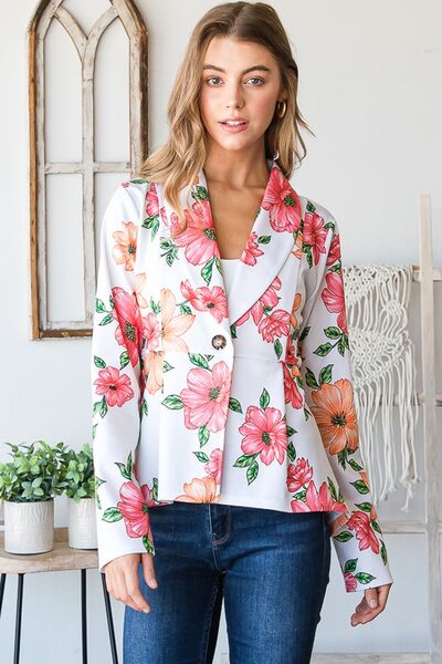 Heimish Full Size Multi Color Floral Blazers with Tunic Plus Size - S. M. & Co.