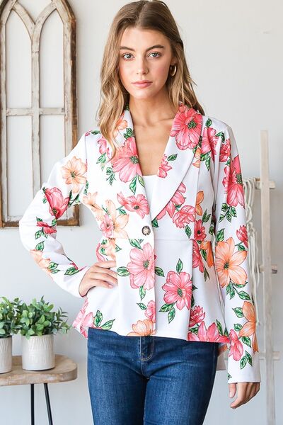 Heimish Full Size Multi Color Floral Blazers with Tunic Plus Size - S. M. & Co.