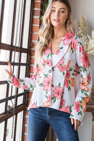 Heimish Full Size Multi Color Floral Blazers with Tunic Plus Size - S. M. & Co.