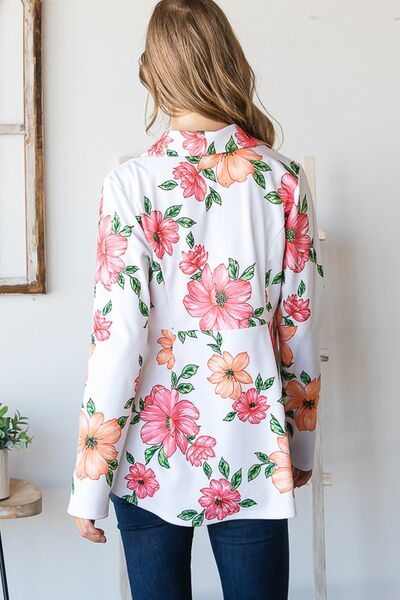 Heimish Full Size Multi Color Floral Blazers with Tunic Plus Size - S. M. & Co.