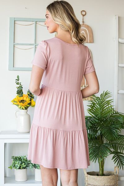 Heimish Full Size Solid Mini Tiered Dress with Pompom Lace Plus Size - S. M. & Co.