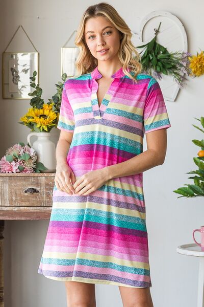 Heimish Full Size Striped Short Sleeve Mini Tee Dress Plus Size - S. M. & Co.
