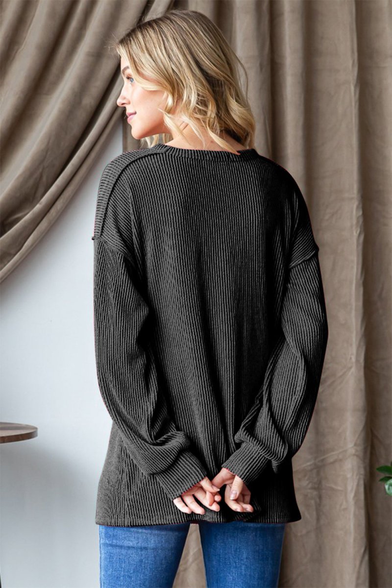 Heimish Ribbed Exposed Seam Long Sleeve T-Shirt - S. M. & Co.