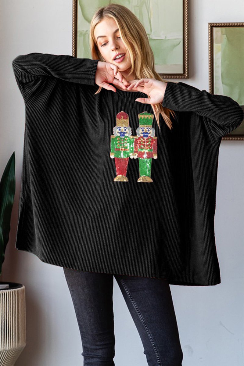 Heimish Sequin Nutcracker Long Sleeve Ribbed Top - S. M. & Co.