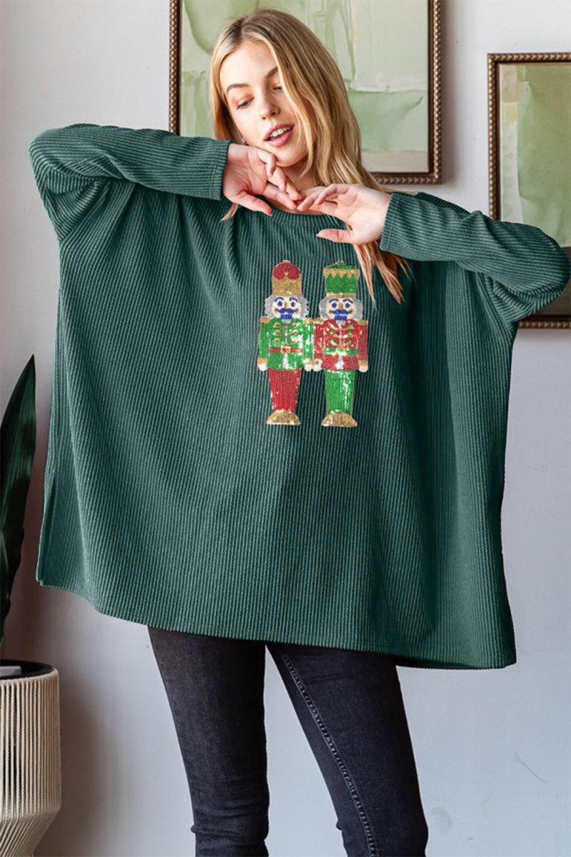 Heimish Sequin Nutcracker Long Sleeve Ribbed Top - S. M. & Co.