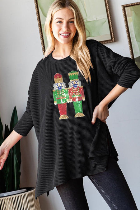 Heimish Sequin Nutcracker Long Sleeve Ribbed Top - S. M. & Co.