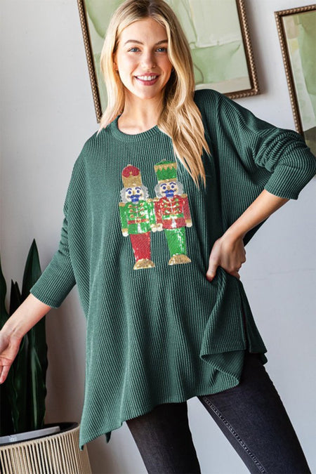 Heimish Sequin Nutcracker Long Sleeve Ribbed Top - S. M. & Co.