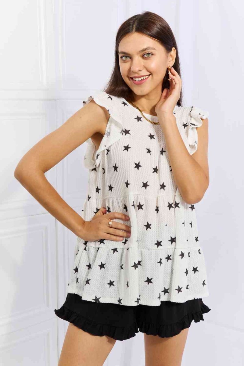 Heimish Shine Bright Full Size Butterfly Sleeve Star Print Top - S. M. & Co.