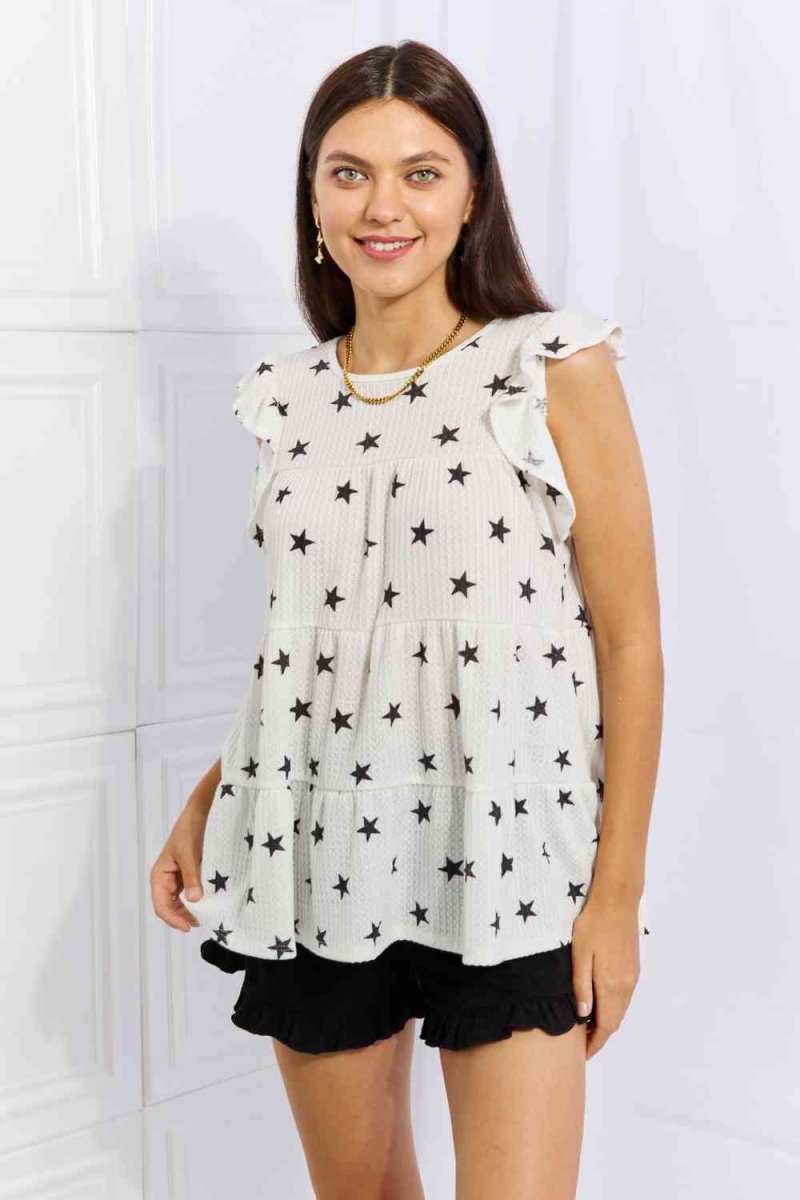 Heimish Shine Bright Full Size Butterfly Sleeve Star Print Top - S. M. & Co.
