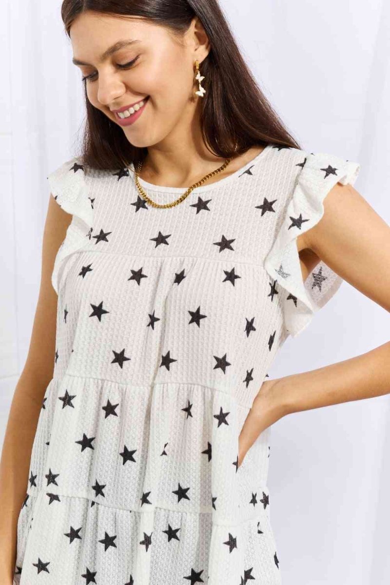 Heimish Shine Bright Full Size Butterfly Sleeve Star Print Top - S. M. & Co.