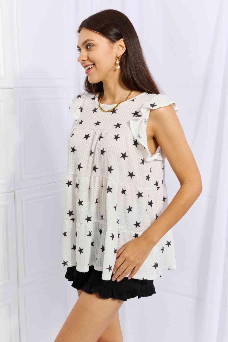 Heimish Shine Bright Full Size Butterfly Sleeve Star Print Top - S. M. & Co.