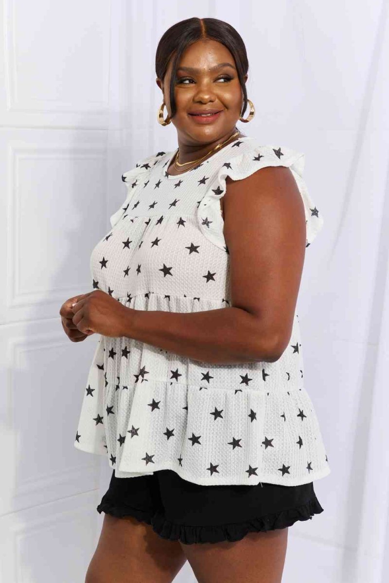 Heimish Shine Bright Full Size Butterfly Sleeve Star Print Top - S. M. & Co.