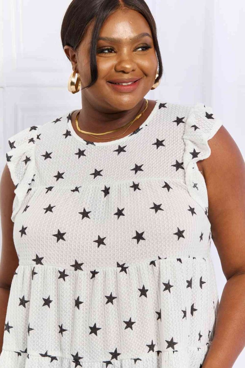 Heimish Shine Bright Full Size Butterfly Sleeve Star Print Top - S. M. & Co.