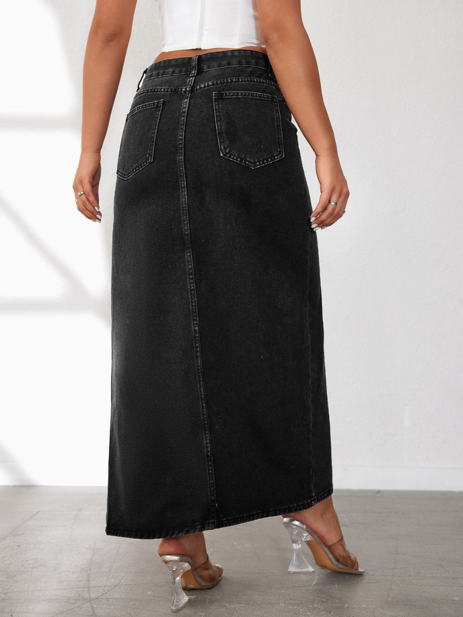 High Rise Slit Denim Skirt - S. M. & Co.