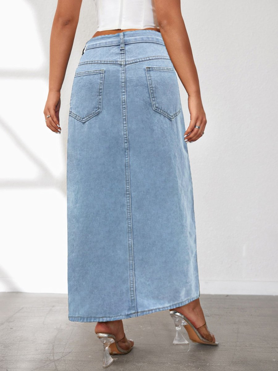 High Rise Slit Denim Skirt - S. M. & Co.