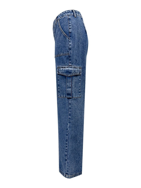 High Rise Straight Jeans with Cargo Pockets - S. M. & Co.