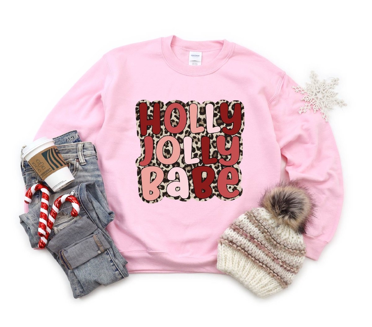 Holly Jolly Babe Leopard - Light Pink Crew - S. M. & Co.