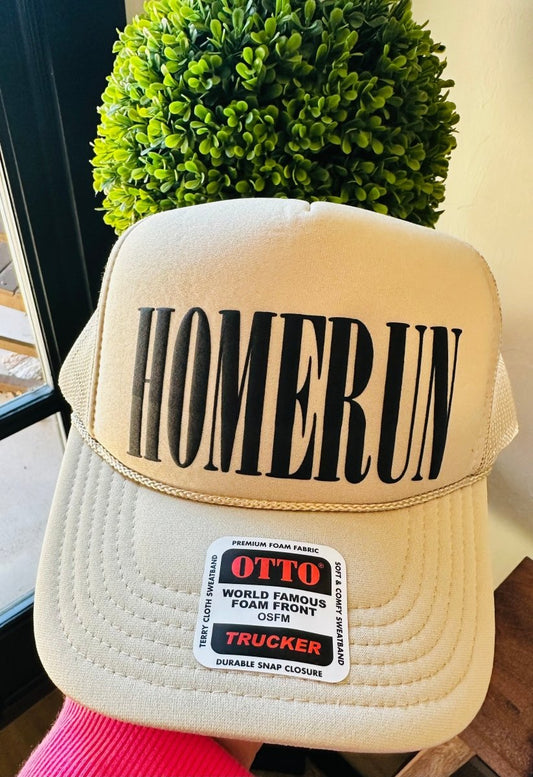 HOMERUN Black Puff Vinyl on a Khaki Foam Trucker Hat - S. M. & Co.