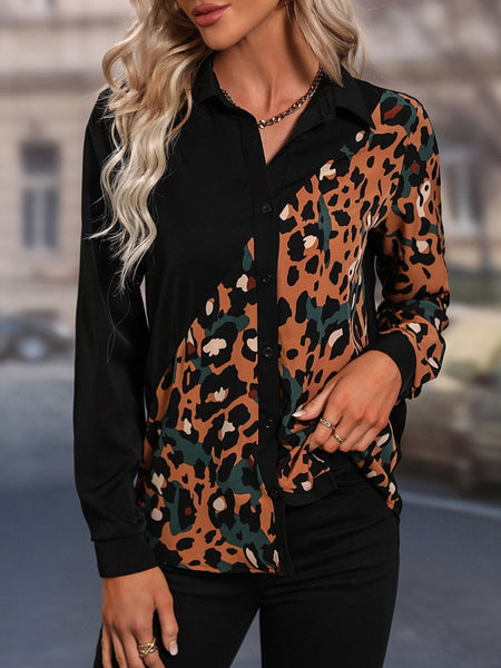 Honey Leopard Long Sleeve Blouse - S. M. & Co.