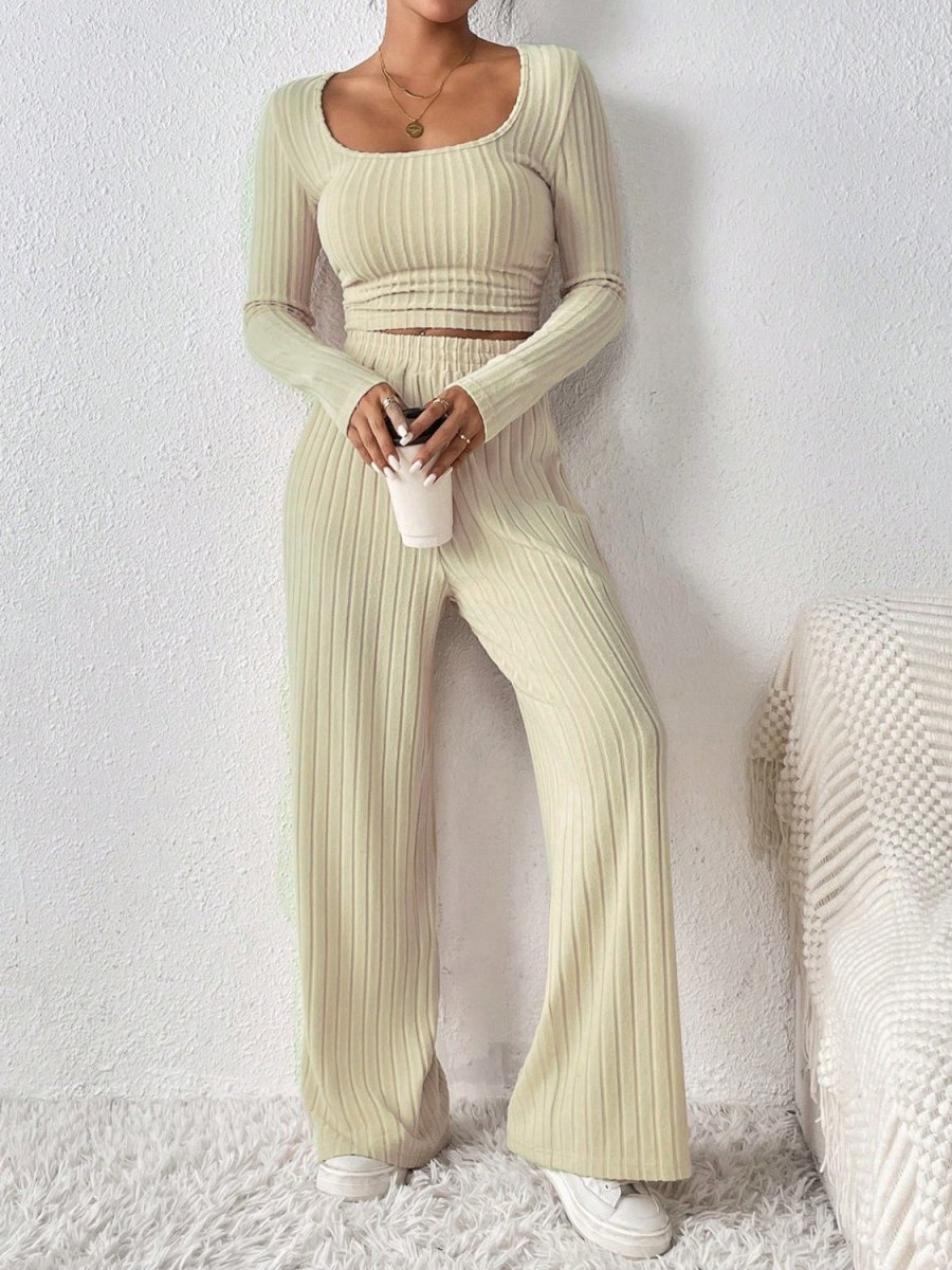 Honey Scoop Neck Long Sleeve Top and Pants Set - S. M. & Co.