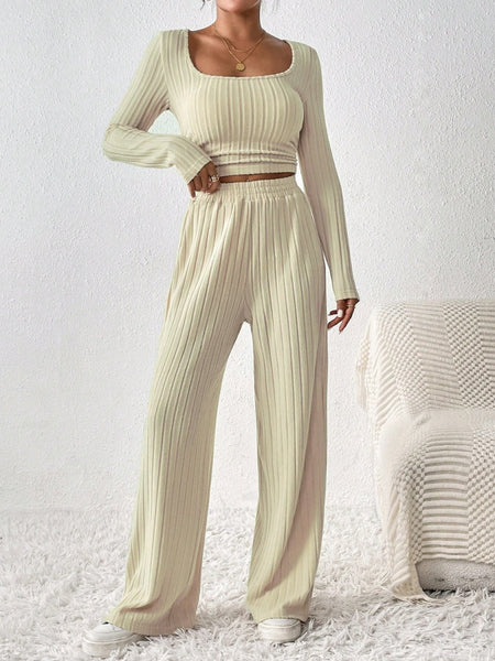 Honey Scoop Neck Long Sleeve Top and Pants Set - S. M. & Co.