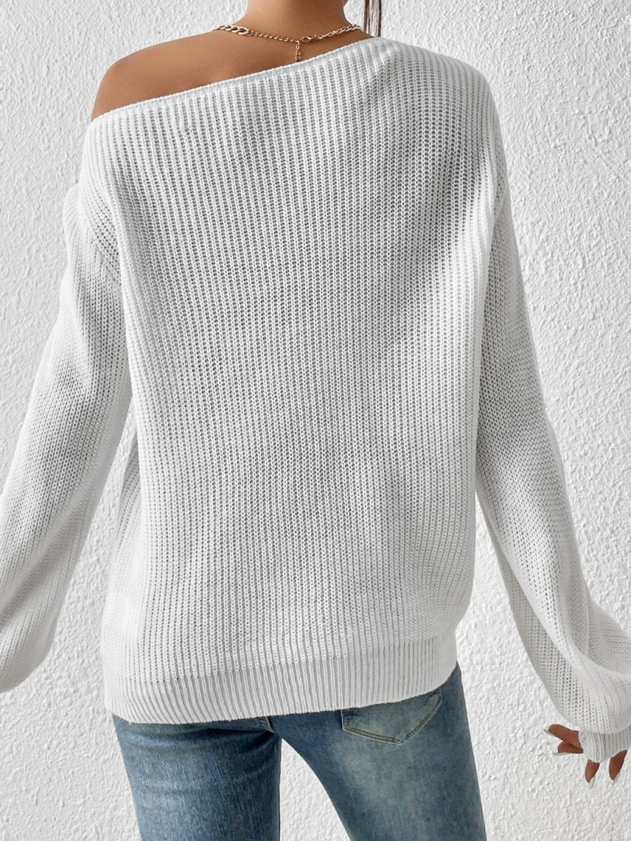 Honey Single Shoulder Long Sleeve Sweater - S. M. & Co.