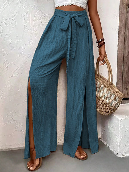 Honey Tied Slit Wide Leg Pants - S. M. & Co.