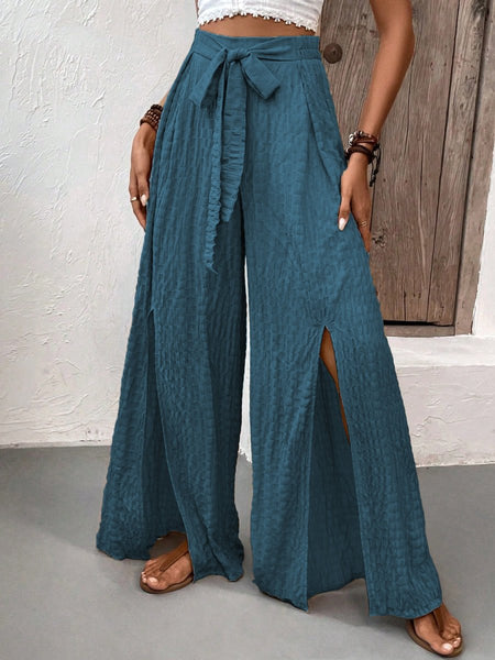 Honey Tied Slit Wide Leg Pants - S. M. & Co.