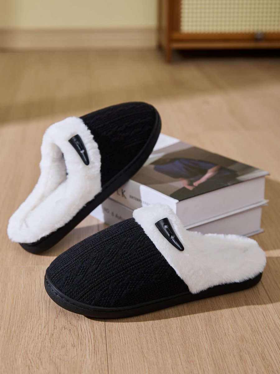 Horn Buckle Furry Texture Flat Slippers - S. M. & Co.