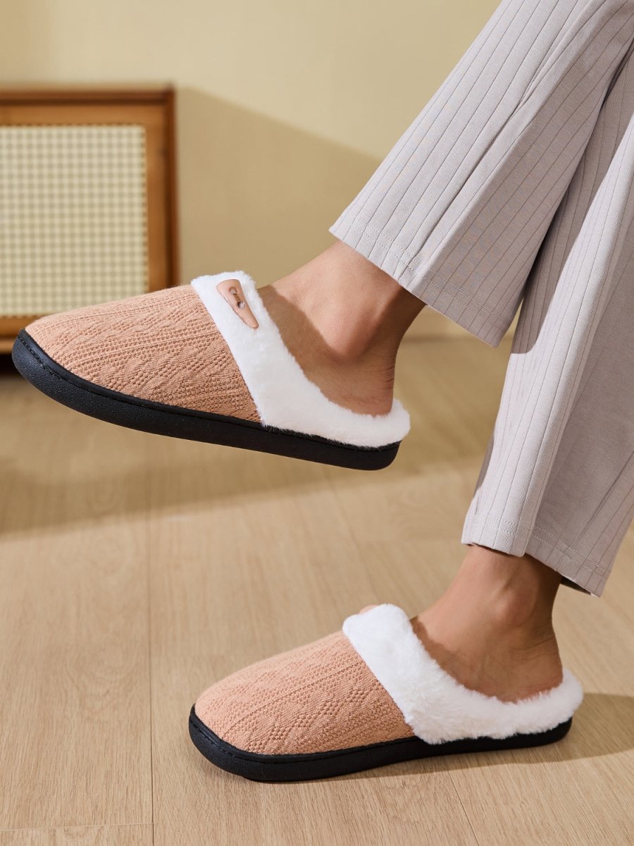 Horn Buckle Furry Texture Flat Slippers - S. M. & Co.