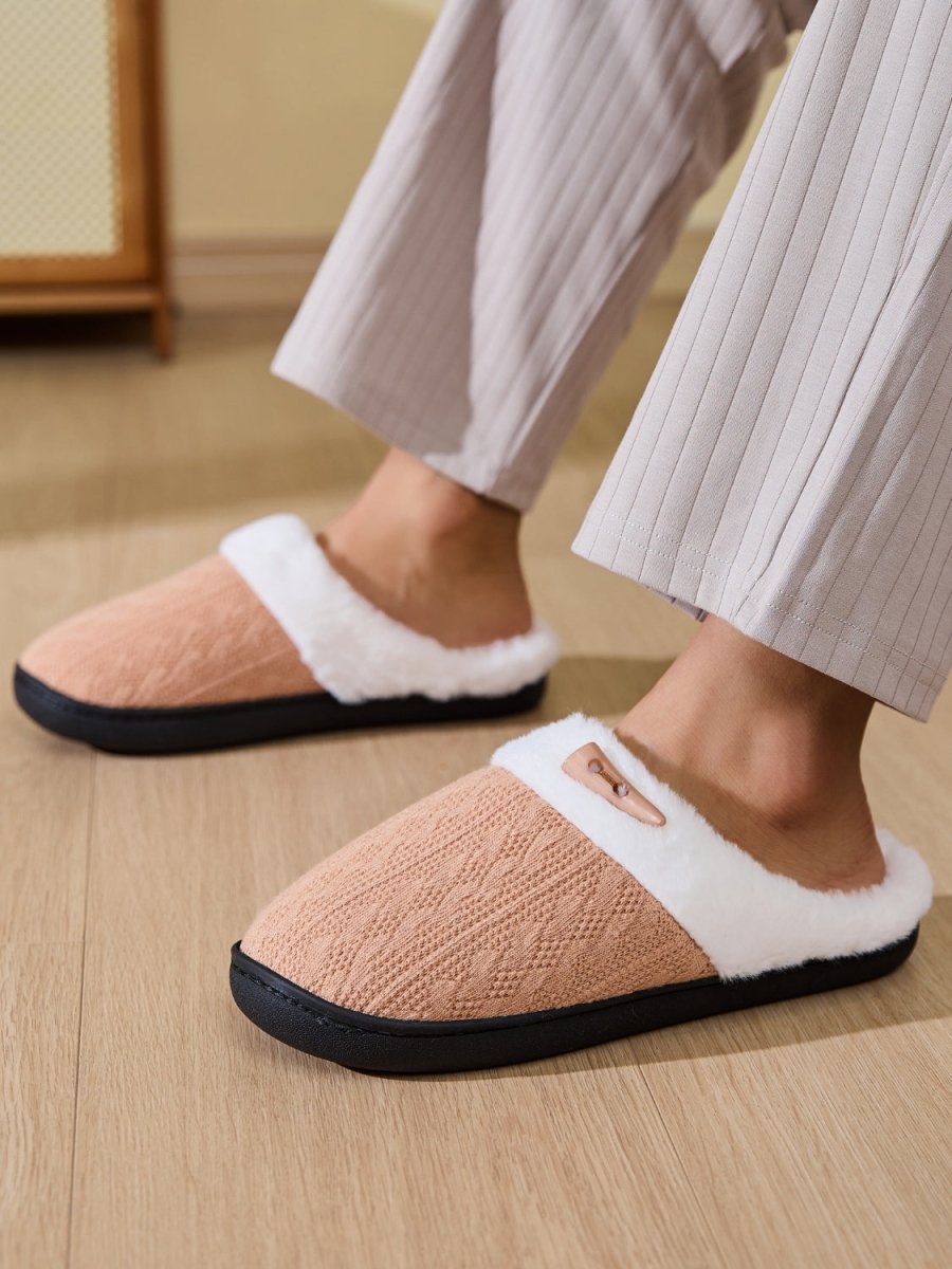 Horn Buckle Furry Texture Flat Slippers - S. M. & Co.