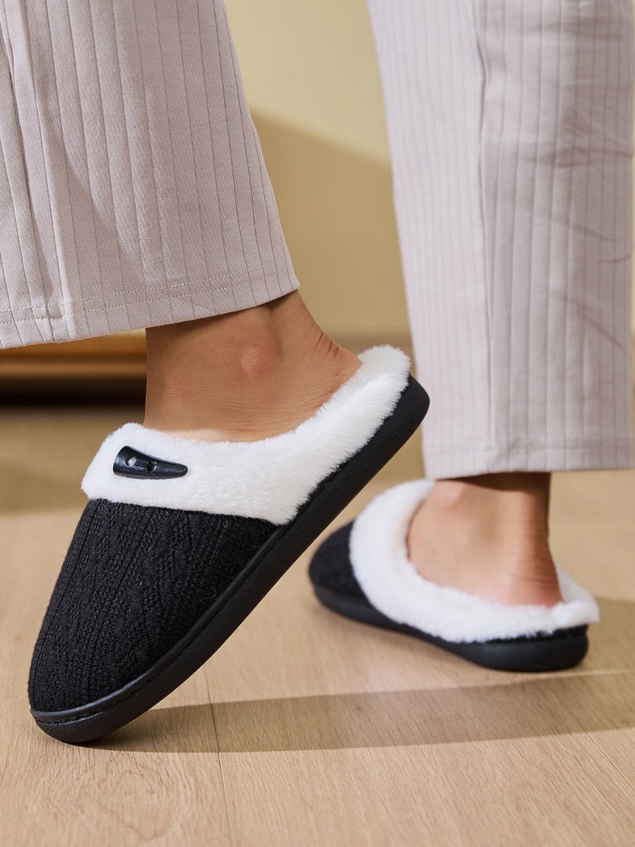 Horn Buckle Furry Texture Flat Slippers - S. M. & Co.