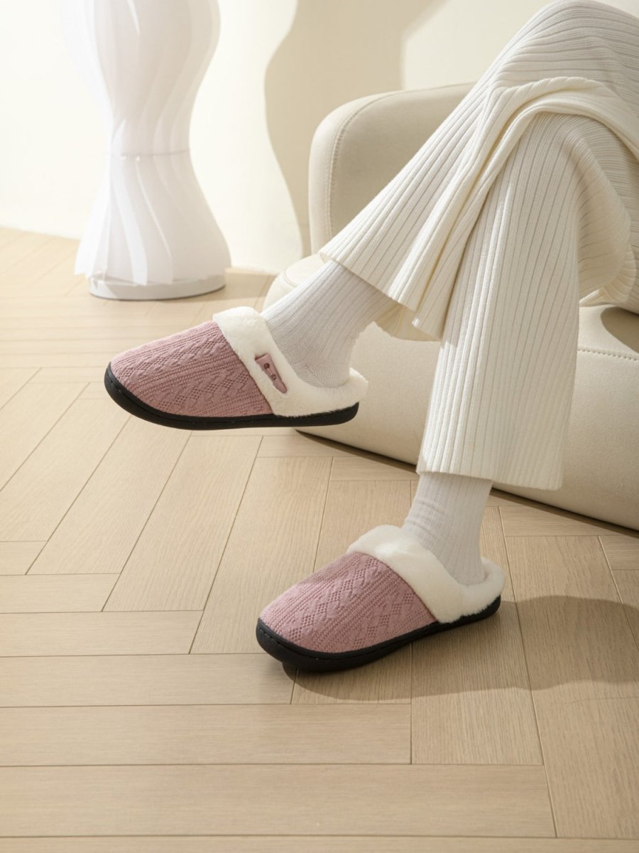 Horn Buckle Furry Texture Flat Slippers - S. M. & Co.