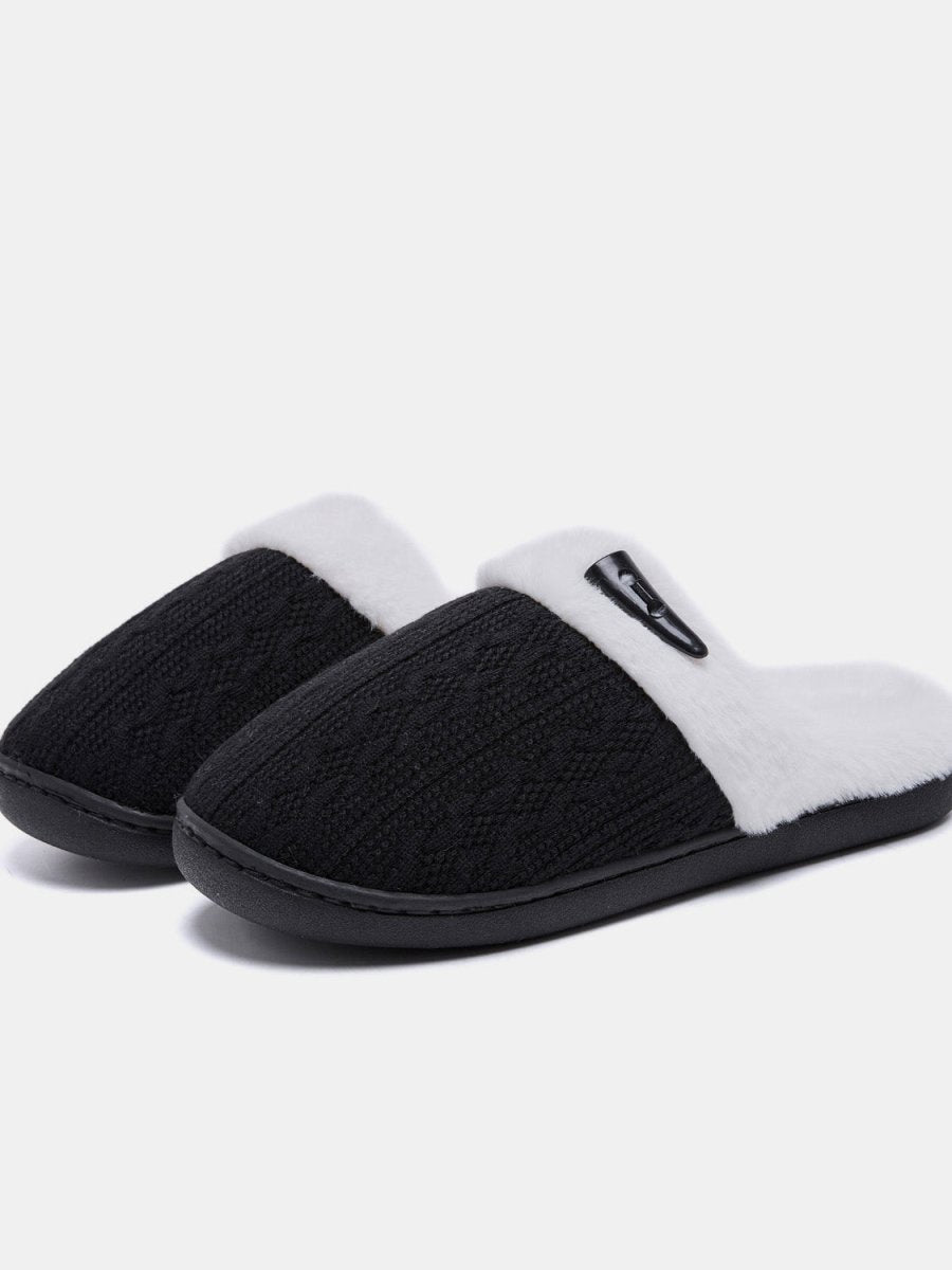 Horn Buckle Furry Texture Flat Slippers - S. M. & Co.