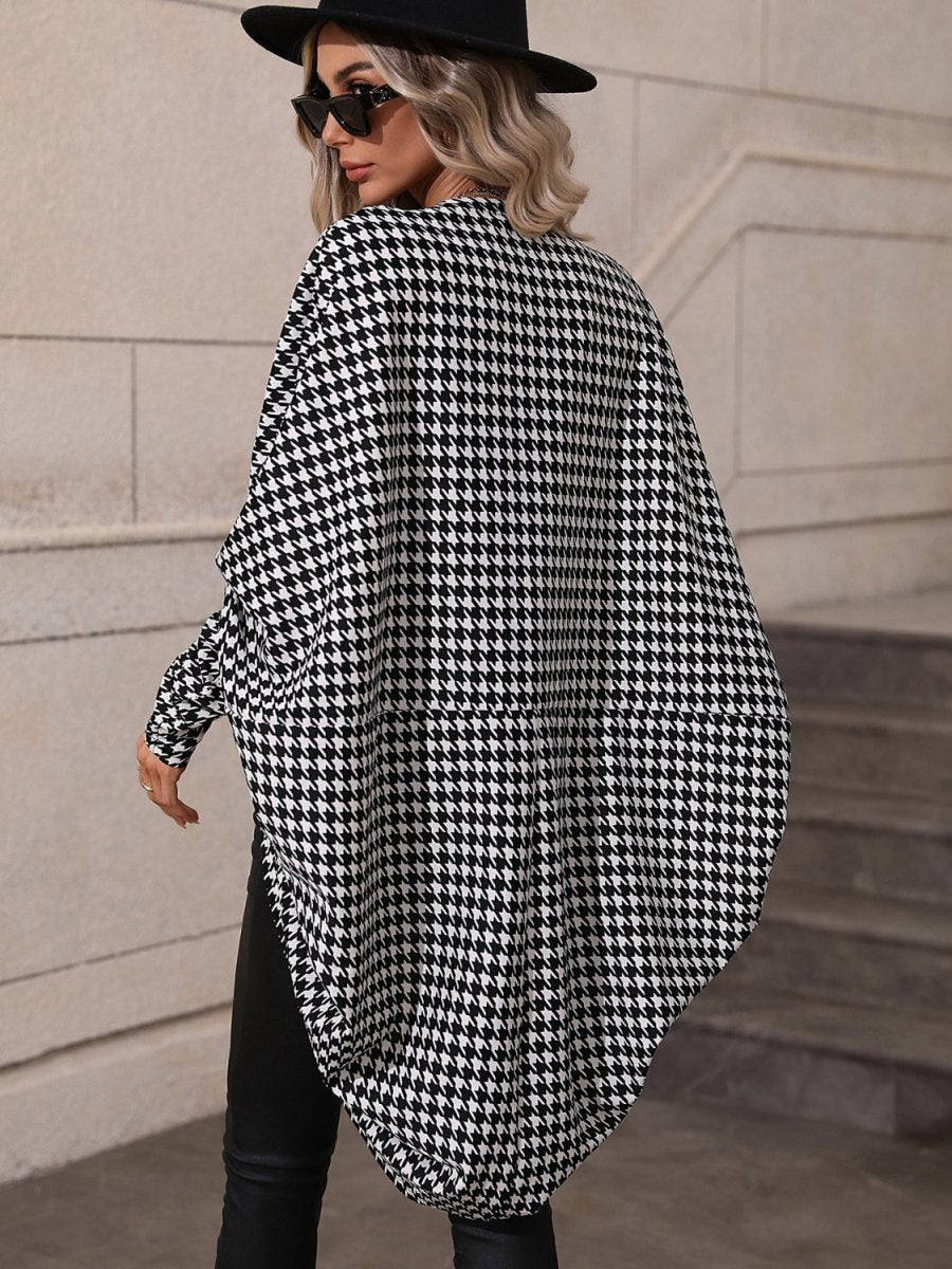 Houndstooth Open Front Batwing Sleeve Cardigan - S. M. & Co.