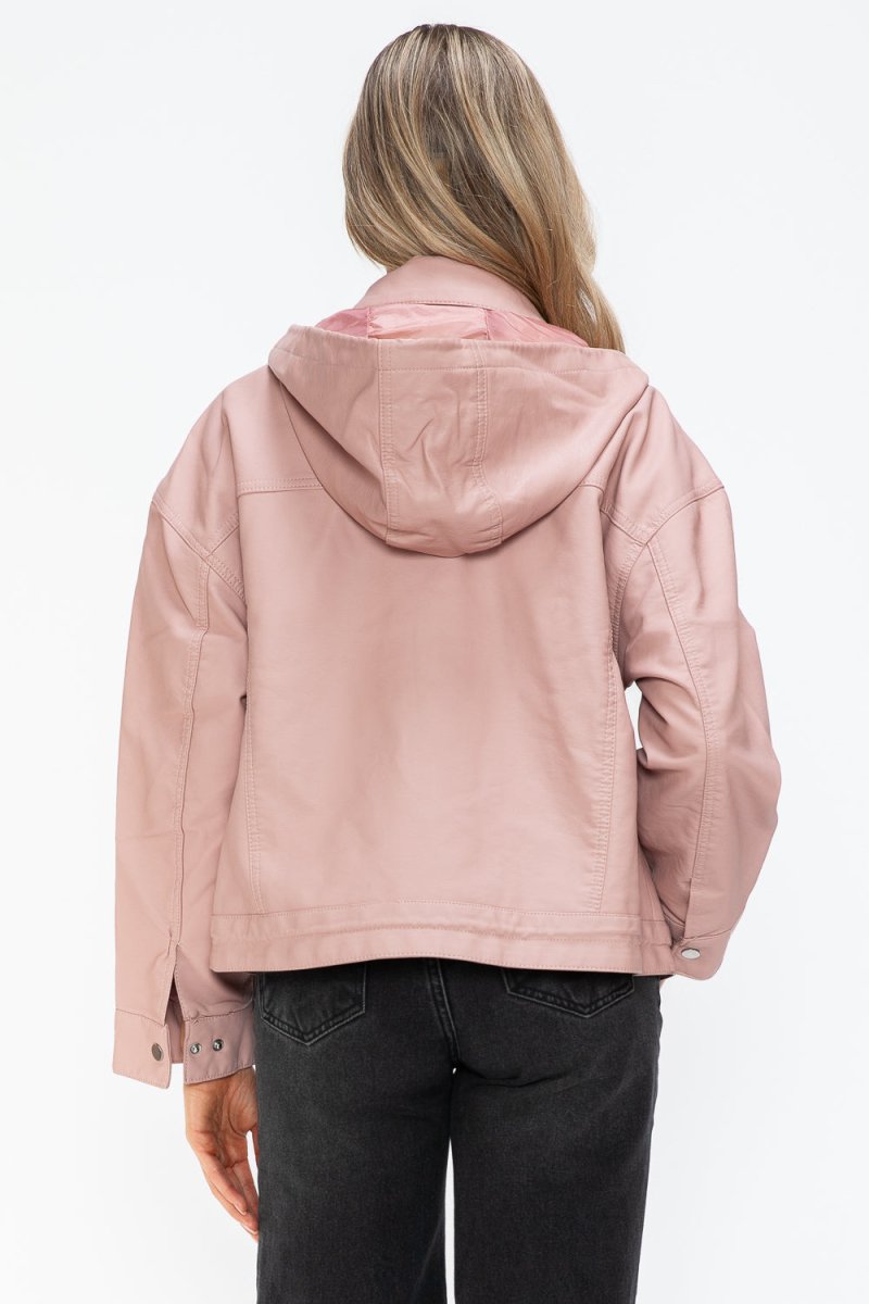 How Dare U Drawstring Hem PU Leather Zip Up Jacket - S. M. & Co.