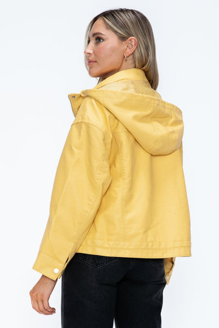 How Dare U Drawstring Hem PU Leather Zip Up Jacket - S. M. & Co.