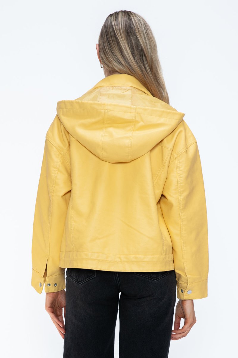 How Dare U Drawstring Hem PU Leather Zip Up Jacket - S. M. & Co.